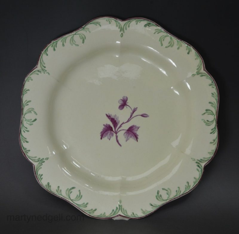 Creamware pottery plate with James Bakewell type enamel decoration, circa 1770 Wedgwood