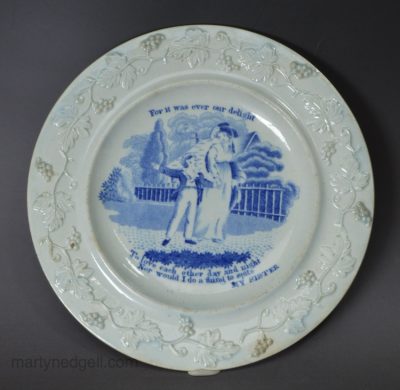 Pearlware pottery child's plate 'MY SISTER', circa 1820