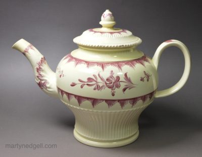 Creamware pottery teapot Painted with enamels over the glaze, circa 1780