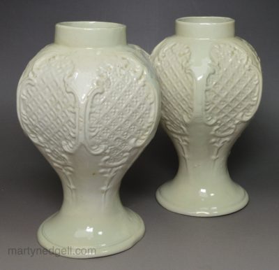 Pair of Staffordshire saltglaze stoneware vases, circa 1860