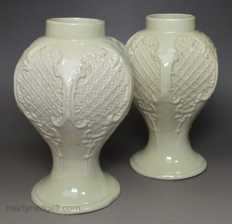 Pair of Staffordshire saltglaze stoneware vases, circa 1860