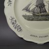 Liverpool creamware pottery marriage plate dated 1783, printed with a small boat 'PROJECT'