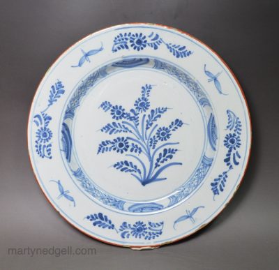 Liverpool delft plate decorated in blue floral, 1750