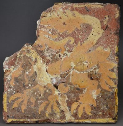 Broken medieval tile possibly Langley Abbey Norfolk, 14th Century