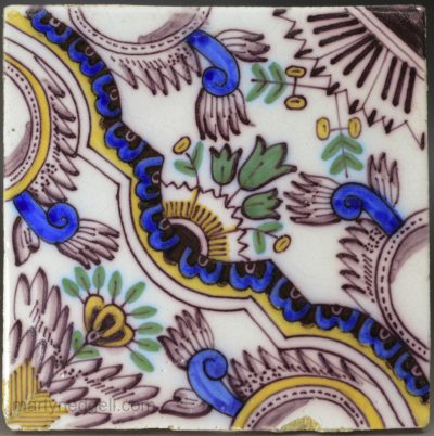Dutch Delft tile, circa 1850, one of two