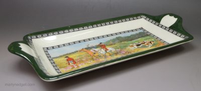 Doulton pottery tray with a fox hunting scene, circa 1930