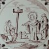 London delft biblical tile of Christ and Canaanite woman, circa 1750