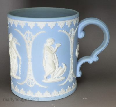 Adams jasperware mug decorated with classical sprigs, circa 1880