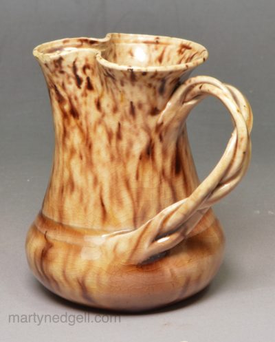Miniature creamware jug decorated with Whieldon type colours, circa 1770