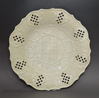 Staffordshire white saltglaze stoneware moulded and pierced dish, circa 1760