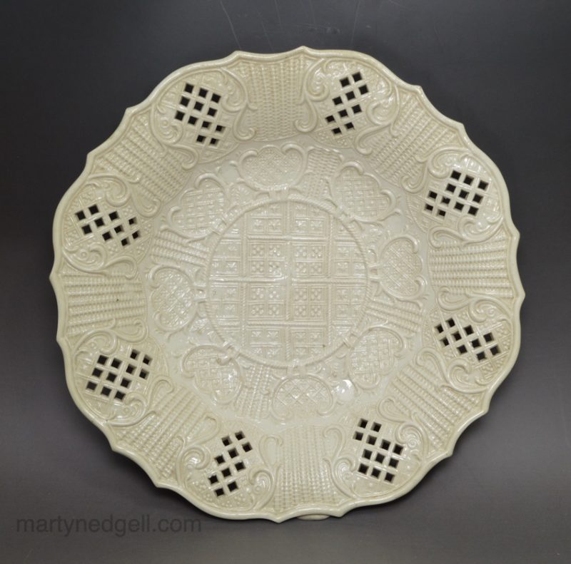 Staffordshire white saltglaze stoneware moulded and pierced dish, circa 1760