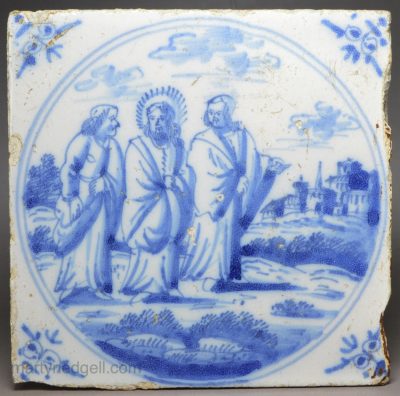 Dutch Delft biblical tile of Jesus, circa 1750