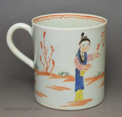 Liverpool porcelain polychrome Chinoiserie coffee can, circa 1760