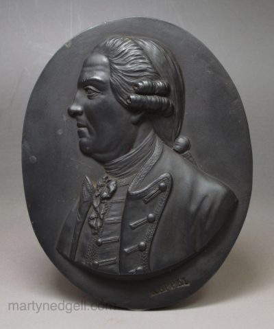 Wedgwood and Bentley black basalt plaque of Admiral Keppel, circa 1775