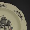 Creamware pottery plate decorated with a print of an American ship, circa 1780, probably Liverpool Pottery