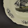 Creamware pottery plate decorated with a print of an American ship, circa 1780, probably Liverpool Pottery