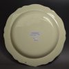 Creamware pottery plate decorated with a print of an American ship, circa 1780, probably Liverpool Pottery