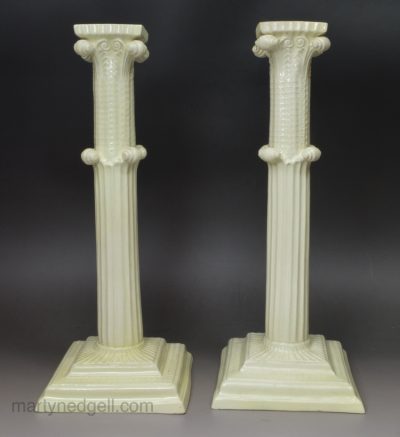 Pair of Wedgwood creamware pottery candlesticks, circa 1780