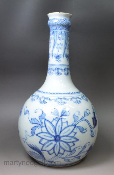 Liverpool delft water bottle painted in blue, circa 1750