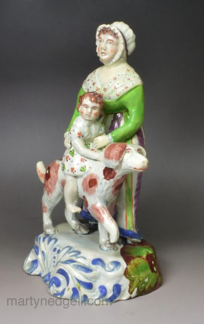 Pearlware pottery Staffordshire figure decorated with over glaze enamels, circa 1820
