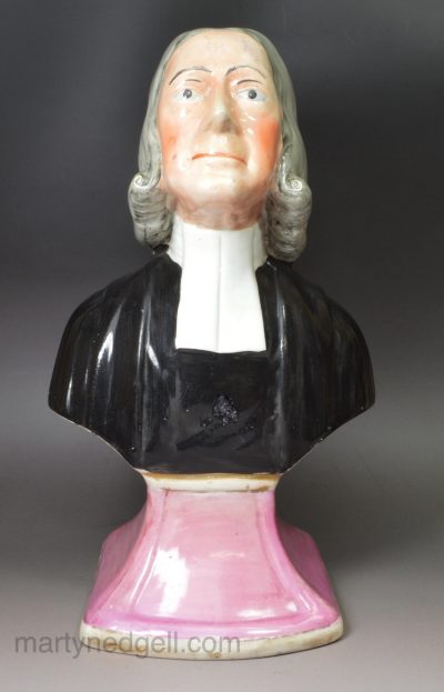 Pearlware pottery bust of John Wesley, circa 1820