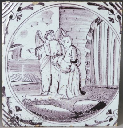 London delft biblical tile, St. Peter escaping, circa 1750