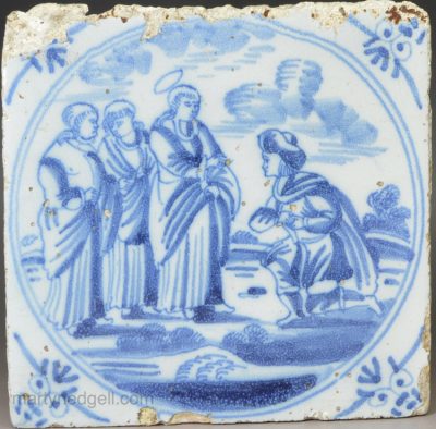 Dutch Delft biblical tile, A centurion asking Jesus to heal his servant, circa 1750