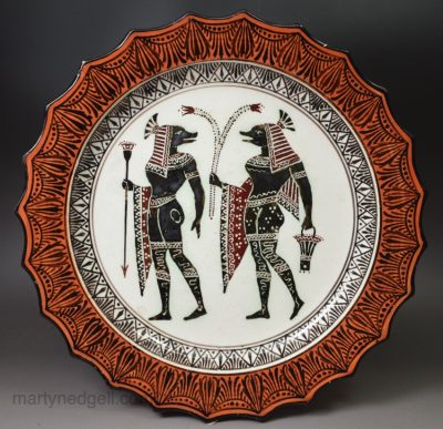Italian Gustiani Egyptian style decorated creamware pottery plate, circa 1880