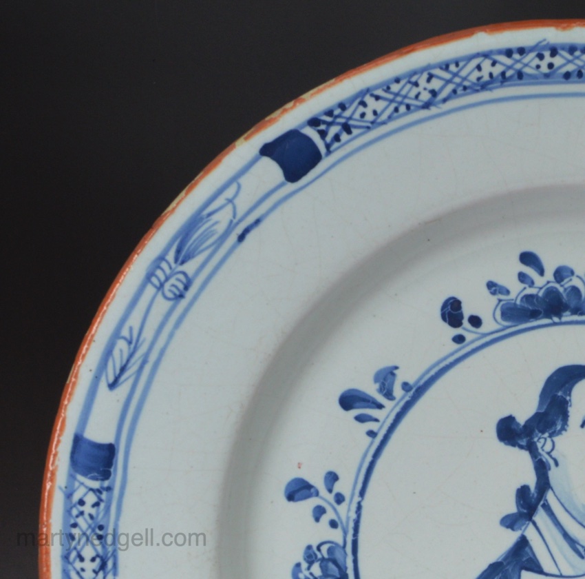 London delft plate decorated with a portrait of Admiral Rodney, circa 1785