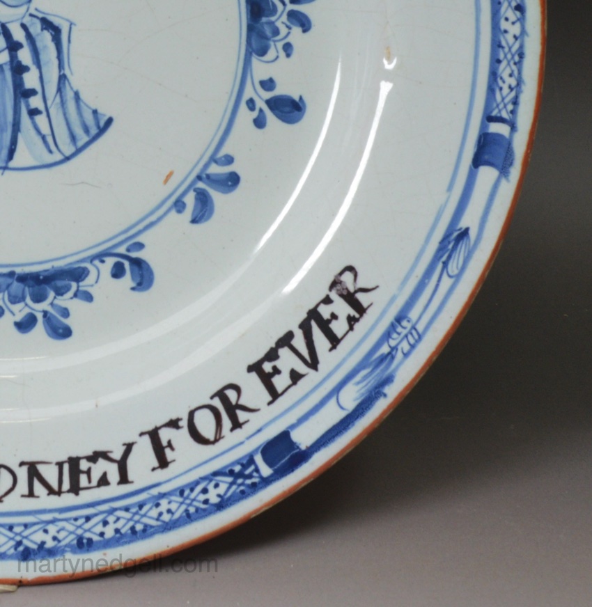 London delft plate decorated with a portrait of Admiral Rodney, circa 1785