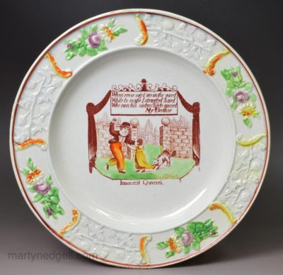 Pearlware pottery child's plate 'My Brother' & 'Innocent Quarrel', circa 1830