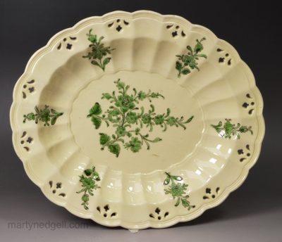 Creamware pottery pierced stand decorated with green enamels, circa 1770