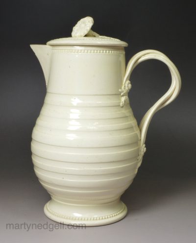 Creamware pottery jug and cover, circa 1780 probably Leeds Pottery