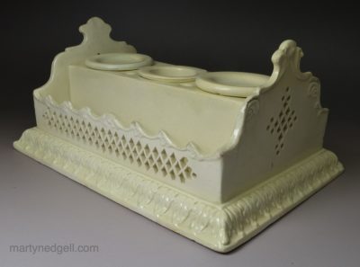 Pierced creamware pottery ink stand, circa 1780