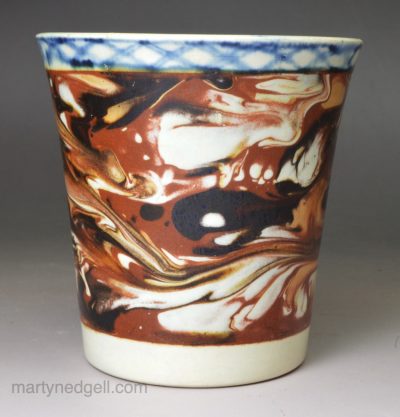 Pearlware pottery beaker decorated with curdled slip, circa 1820