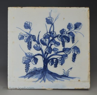 Liverpool delft tile decorated in blue florals, circa 1760