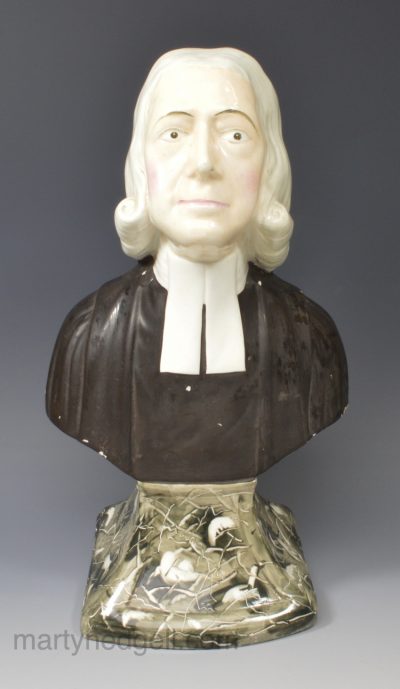 Staffordshire pearlware pottery bust of John Wesley, circa 1830
