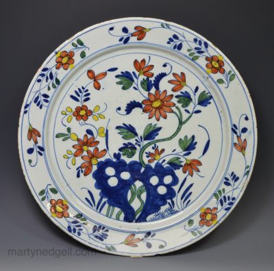 Bristol delft polychrome charger, circa 1740