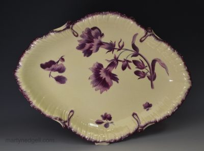 Creamware pottery dish decorated in James Bakewell style flowers, circa 1780, Probably Wedgwood