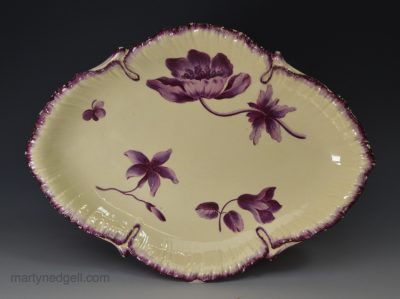 Creamware pottery dish decorated in James Bakewell style flowers, circa 1780, Probably Wedgwood