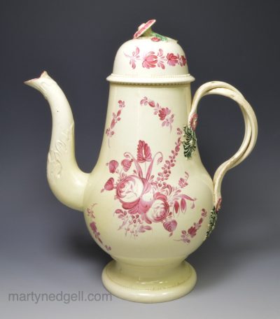 Creamware pottery coffee pot, circa 1770
