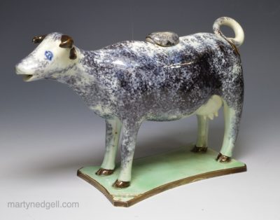 Pearlware cow creamer, circa 1820, probably St. Anthony's pottery