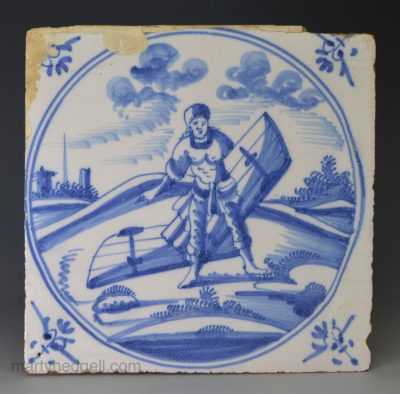 Dutch Delft biblical tile of Samson and the gates of Gaza, circa 1750