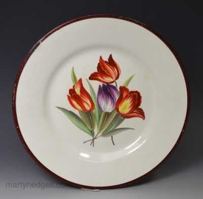 Pearlware pottery botanical plate, circa 1820, Don Pottery