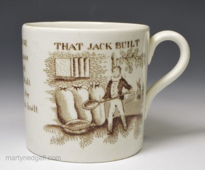 Pearlware pottery child's mug 'THE HISTORY OF THE HOUSE THAT JACK BUILT', circa 1870