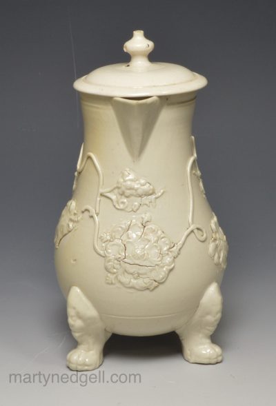 Staffordshire white saltglaze stoneware milk jug and cover, circa 1760
