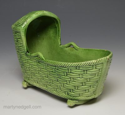 Green glaze pottery toy cradle, circa 1800