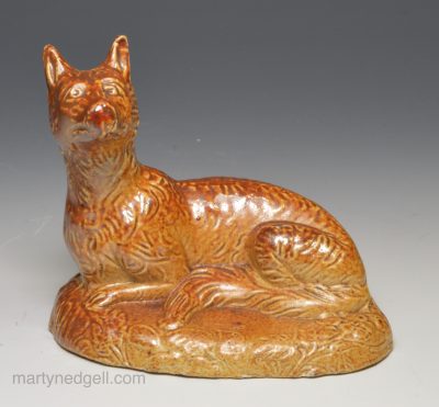 Brampton salt glazed stoneware pottery figure of a fox, circa 1840