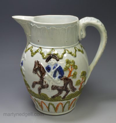 Prattware pottery jug decorated with the Duke of Cumberland, circa 1800