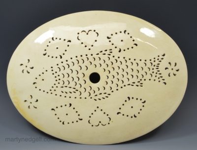 large creamware pottery fish drainer, circa 1780